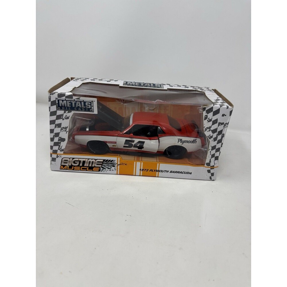 Jada Bigtime Muscle 1973 Plymouth Barracuda 54 Red White 1/24 Diecast Open Box